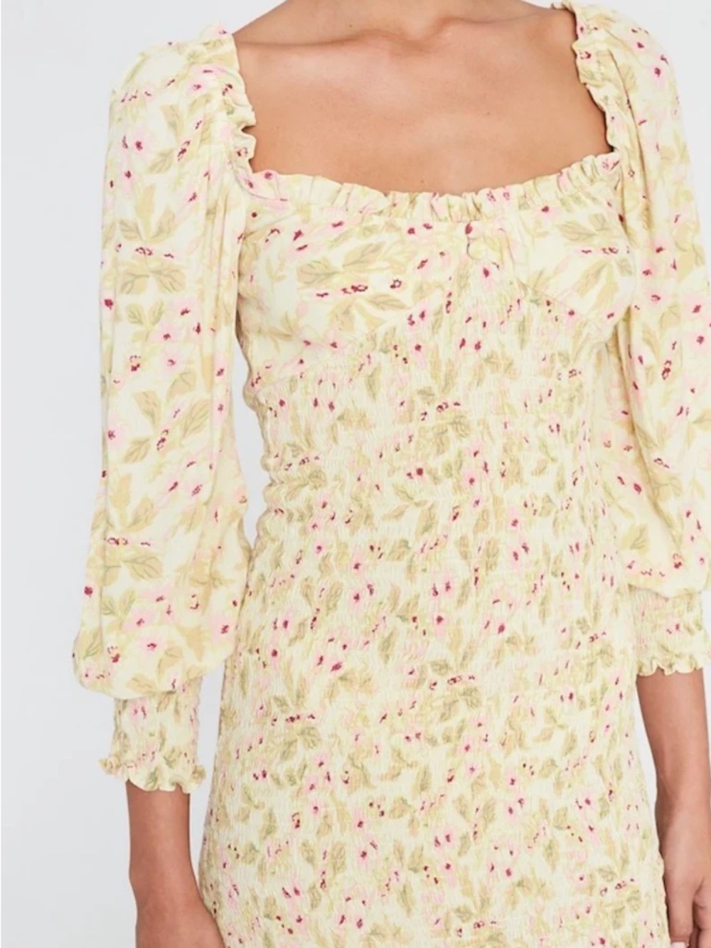 Faithful The Brand Gombardy Dress yellow‎ floral smocked long sleeve